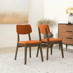 Silla de comedor moderna de mediados de siglo de terciopelo azul/naranja quemado/amarillo oscuro, juego de 2