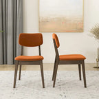 Silla de comedor moderna de mediados de siglo de terciopelo azul/naranja quemado/amarillo oscuro, juego de 2
