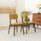 Silla de comedor moderna de mediados de siglo de terciopelo azul/naranja quemado/amarillo oscuro, juego de 2