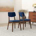 Silla de comedor moderna de mediados de siglo de terciopelo azul/naranja quemado/amarillo oscuro, juego de 2