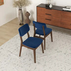 Silla de comedor moderna de mediados de siglo de terciopelo azul/naranja quemado/amarillo oscuro, juego de 2