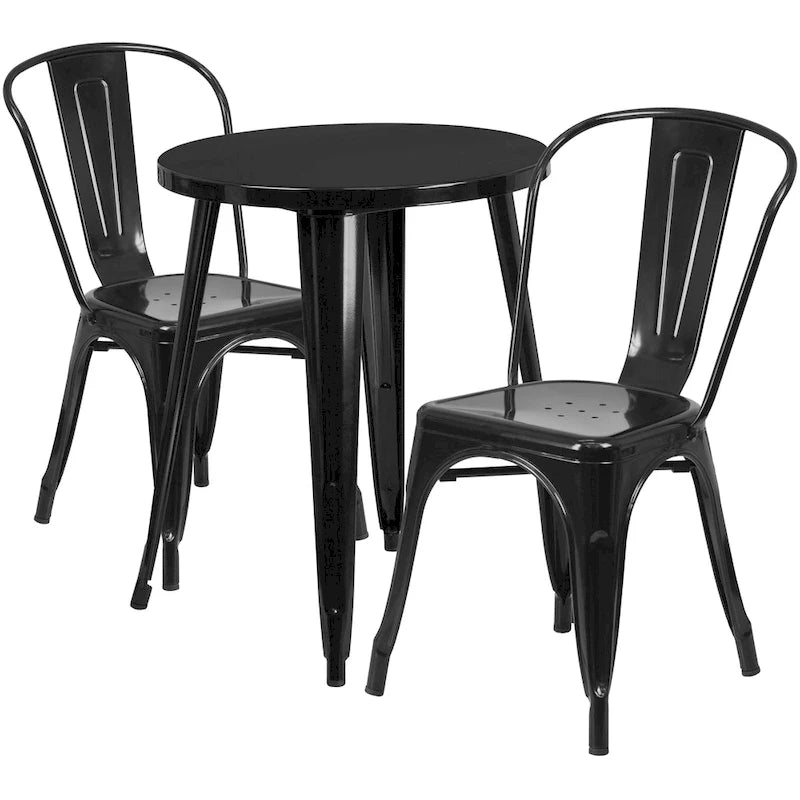 Juego de bistró de metal negro/multicolor, 2 asientos, interior/exterior