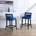 Taburete de bar de terciopelo crema/gris/azul marino con tachuelas, 1 asiento