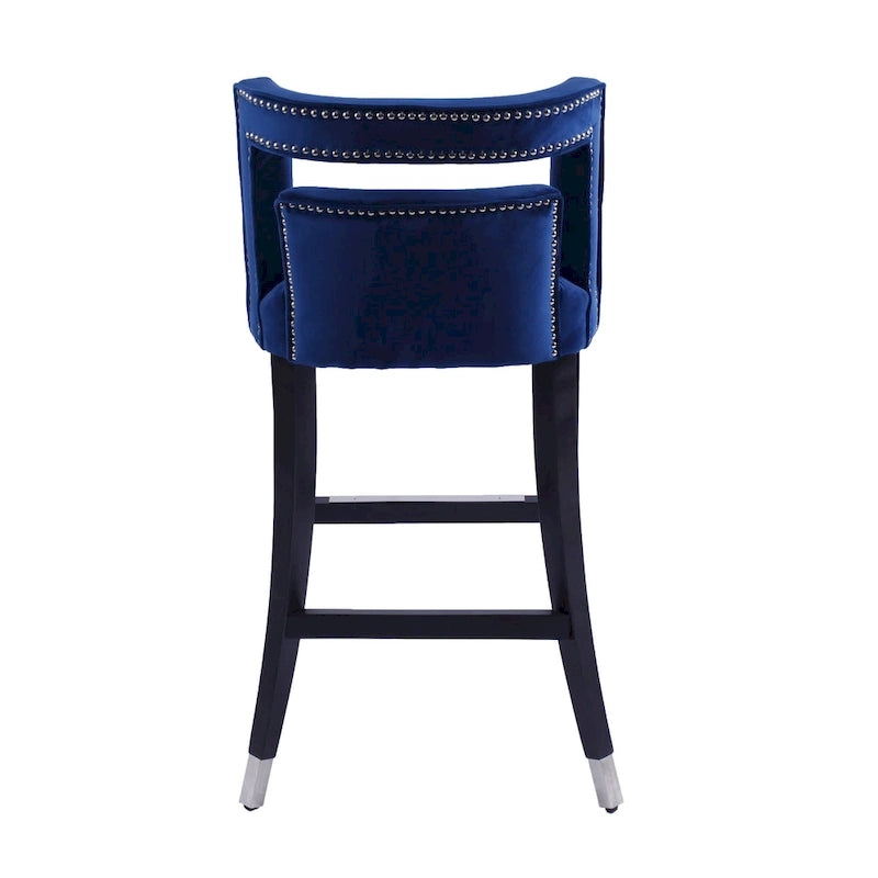 Taburete de bar de terciopelo crema/gris/azul marino con tachuelas, 1 asiento