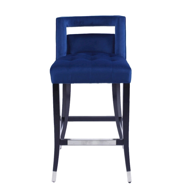 Taburete de bar de terciopelo crema/gris/azul marino con tachuelas, 1 asiento