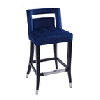 Taburete de bar de terciopelo crema/gris/azul marino con tachuelas, 1 asiento