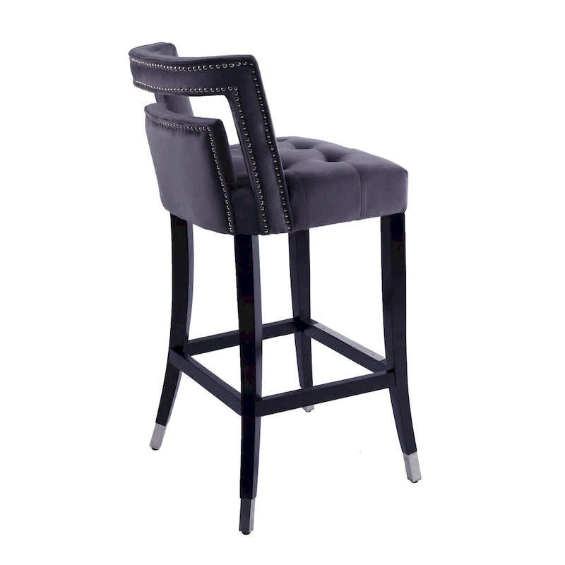 Taburete de bar de terciopelo crema/gris/azul marino con tachuelas, 1 asiento