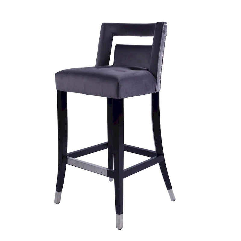 Taburete de bar de terciopelo crema/gris/azul marino con tachuelas, 1 asiento