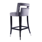 Taburete de bar de terciopelo crema/gris/azul marino con tachuelas, 1 asiento