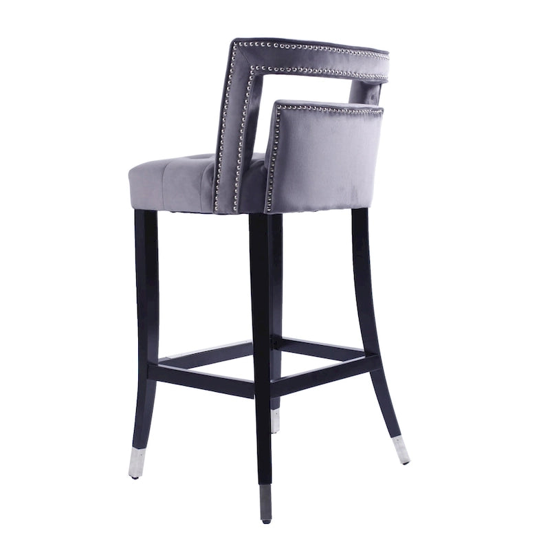 Taburete de bar de terciopelo crema/gris/azul marino con tachuelas, 1 asiento