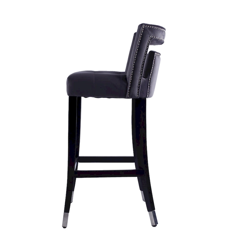 Taburete de bar de terciopelo crema/gris/azul marino con tachuelas, 1 asiento