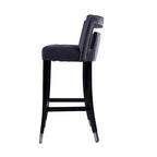 Taburete de bar de terciopelo crema/gris/azul marino con tachuelas, 1 asiento