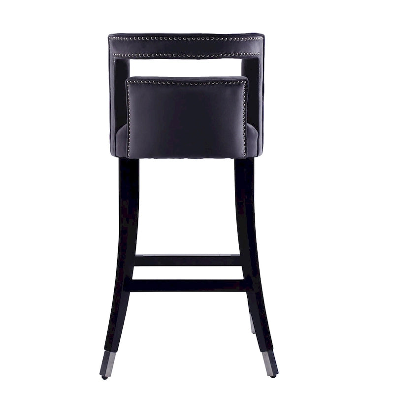 Taburete de bar de terciopelo crema/gris/azul marino con tachuelas, 1 asiento