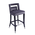 Taburete de bar de terciopelo crema/gris/azul marino con tachuelas, 1 asiento