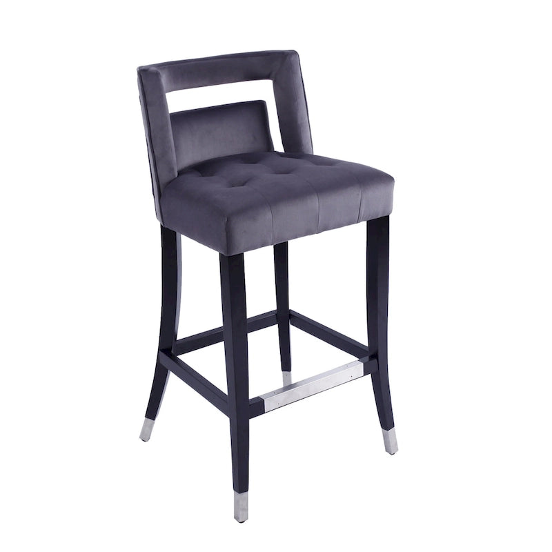 Taburete de bar de terciopelo crema/gris/azul marino con tachuelas, 1 asiento