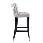 Taburete de bar de terciopelo crema/gris/azul marino con tachuelas, 1 asiento