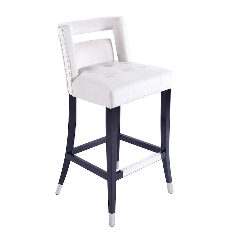 Taburete de bar de terciopelo crema/gris/azul marino con tachuelas, 1 asiento