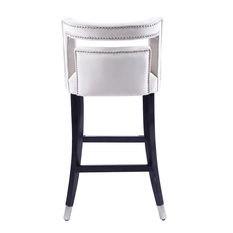 Taburete de bar de terciopelo crema/gris/azul marino con tachuelas, 1 asiento