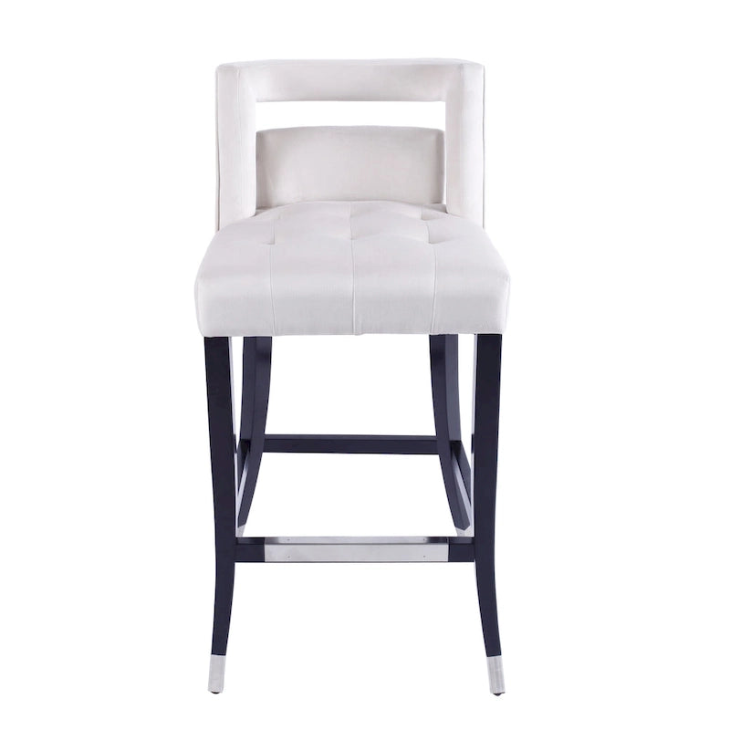 Taburete de bar de terciopelo crema/gris/azul marino con tachuelas, 1 asiento