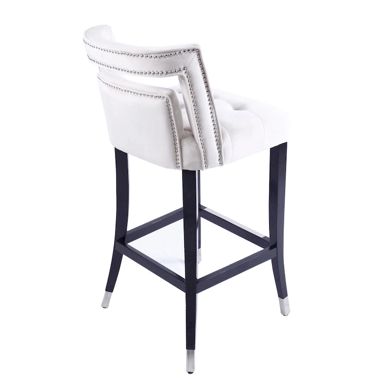Taburete de bar de terciopelo crema/gris/azul marino con tachuelas, 1 asiento