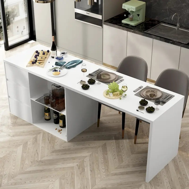 Isla de cocina blanca con almacenamiento, 2 caras