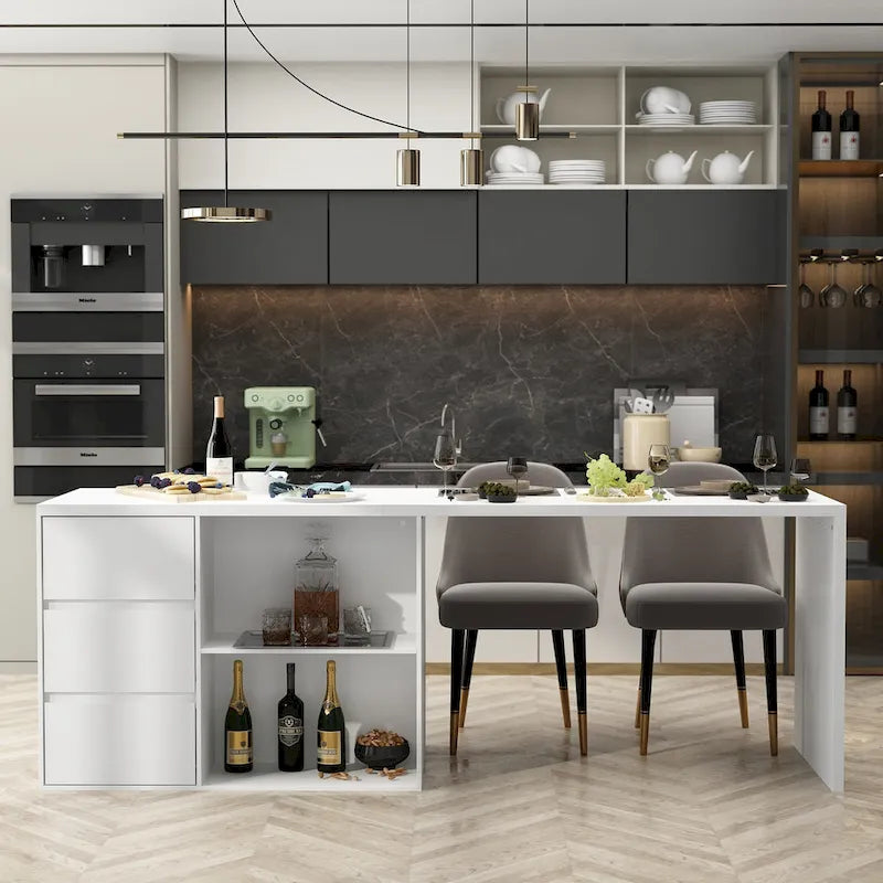 Isla de cocina blanca con almacenamiento, 2 caras