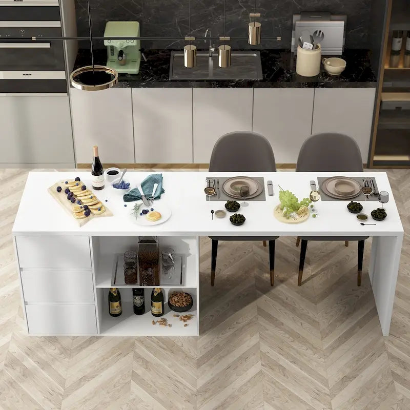 Isla de cocina blanca con almacenamiento, 2 caras