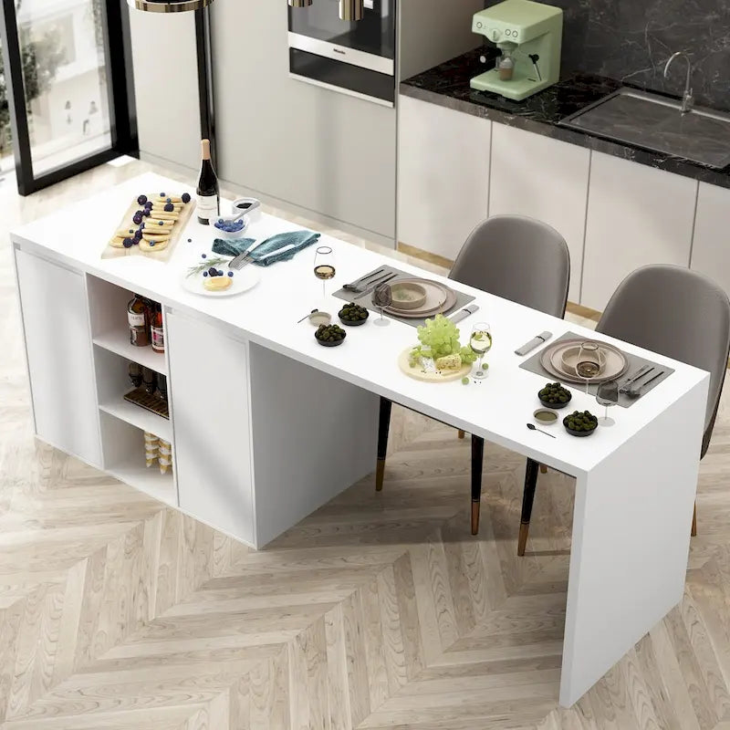 Isla de cocina blanca con almacenamiento, 2 caras