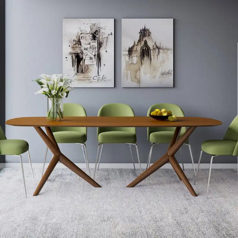 Mesa de comedor rectangular de nogal marrón, para 8 personas