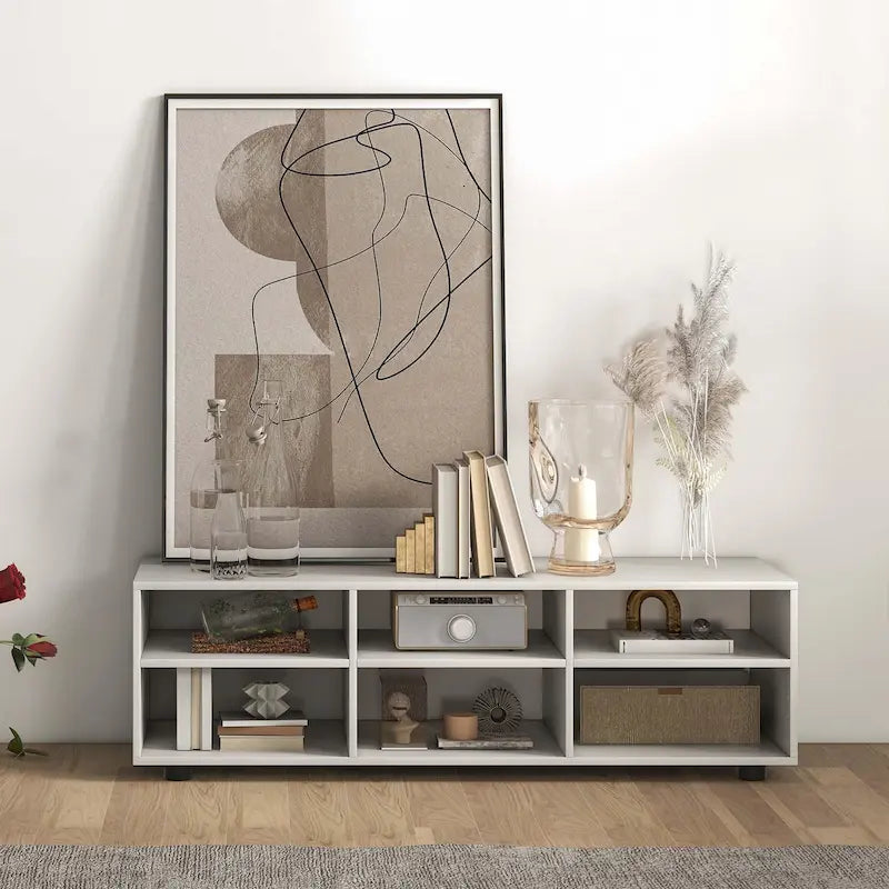 Mueble para TV blanco de 6 compartimentos, hasta 55"