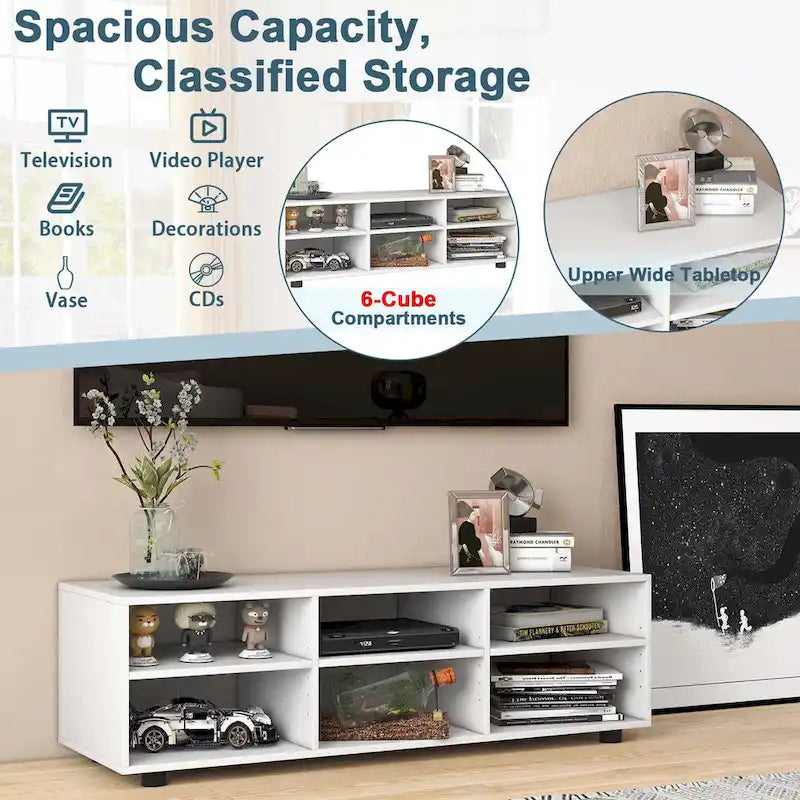 Mueble para TV blanco de 6 compartimentos, hasta 55"