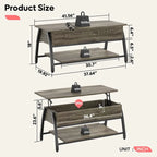 Mesa de centro ovalada elevable Retro gris roble / marrón rústico con almacenamiento oculto