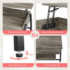 Mesa de centro ovalada elevable Retro gris roble / marrón rústico con almacenamiento oculto
