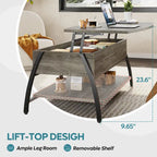 Mesa de centro ovalada elevable Retro gris roble / marrón rústico con almacenamiento oculto