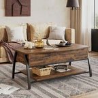 Mesa de centro ovalada elevable Retro gris roble / marrón rústico con almacenamiento oculto