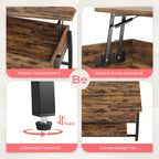 Mesa de centro ovalada elevable Retro gris roble / marrón rústico con almacenamiento oculto