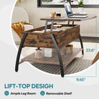 Mesa de centro ovalada elevable Retro gris roble / marrón rústico con almacenamiento oculto