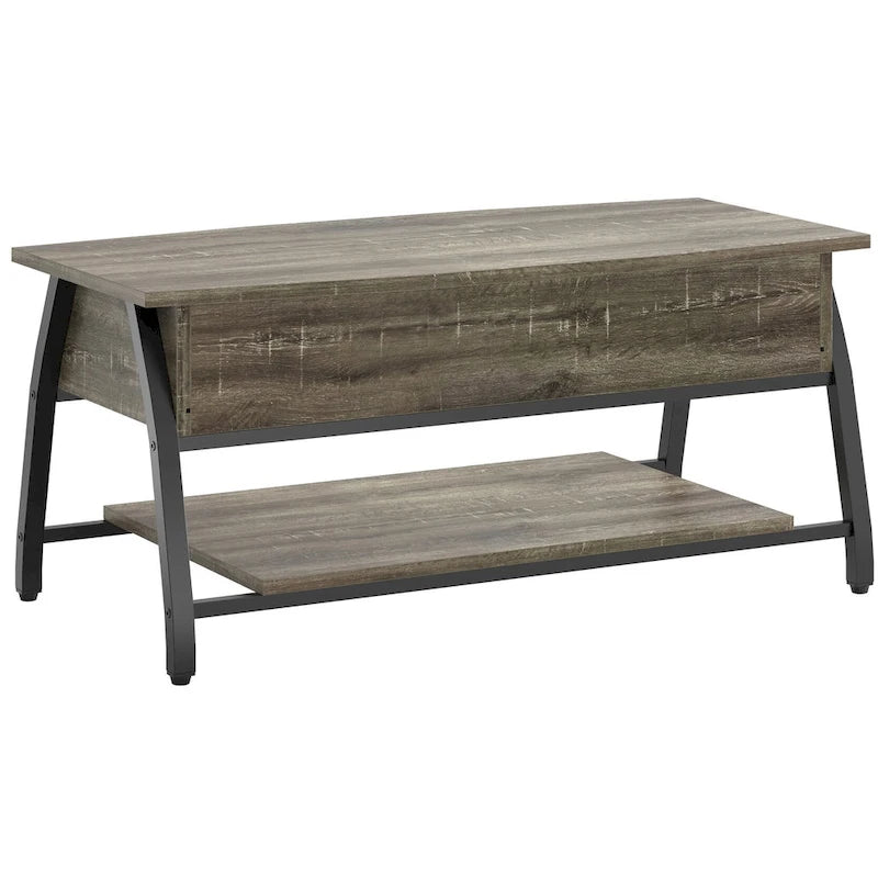 Mesa de centro ovalada elevable Retro gris roble / marrón rústico con almacenamiento oculto