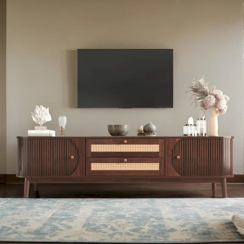 Mueble de TV de ratán natural, 2 colores, para televisores de hasta 75 pulgadas
