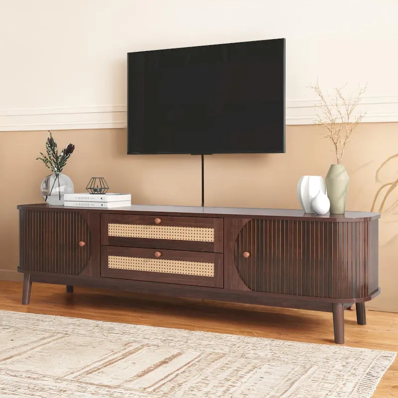 Mueble de TV de ratán natural, 2 colores, para televisores de hasta 75 pulgadas