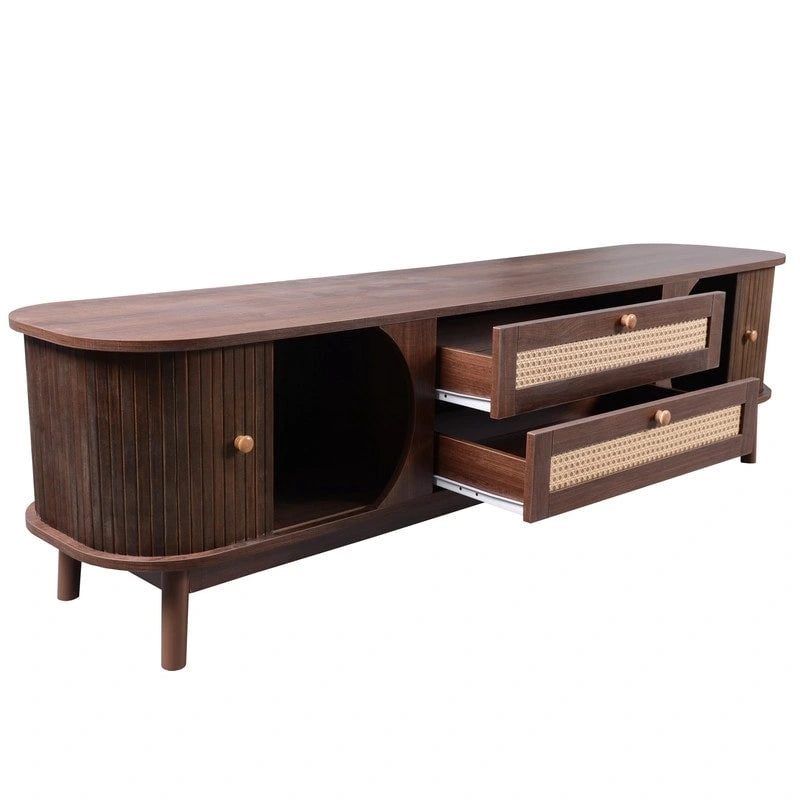 Mueble de TV de ratán natural, 2 colores, para televisores de hasta 75 pulgadas