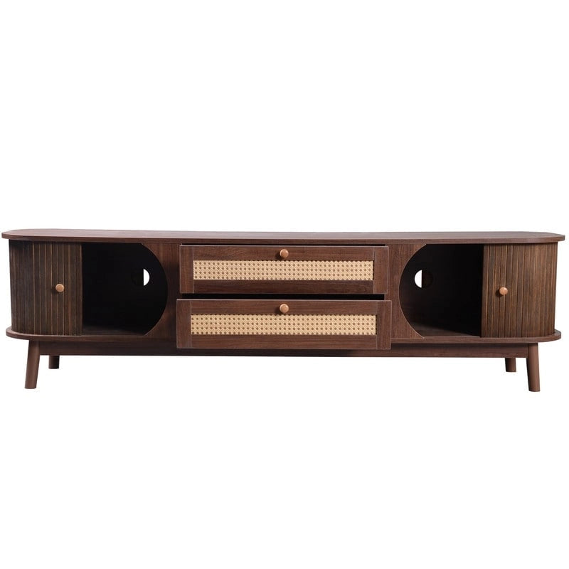 Mueble de TV de ratán natural, 2 colores, para televisores de hasta 75 pulgadas