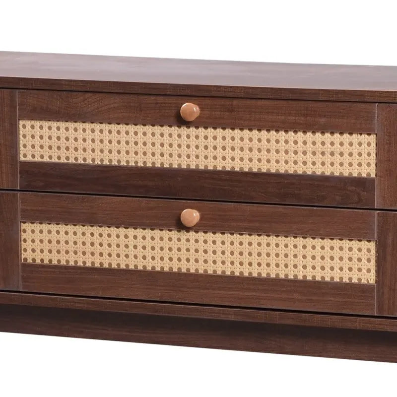 Mueble de TV de ratán natural, 2 colores, para televisores de hasta 75 pulgadas