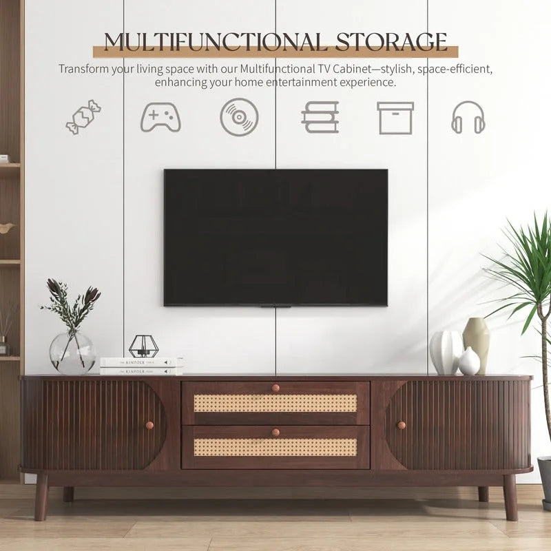 Mueble de TV de ratán natural, 2 colores, para televisores de hasta 75 pulgadas