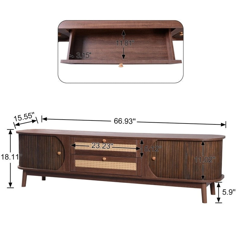 Mueble de TV de ratán natural, 2 colores, para televisores de hasta 75 pulgadas