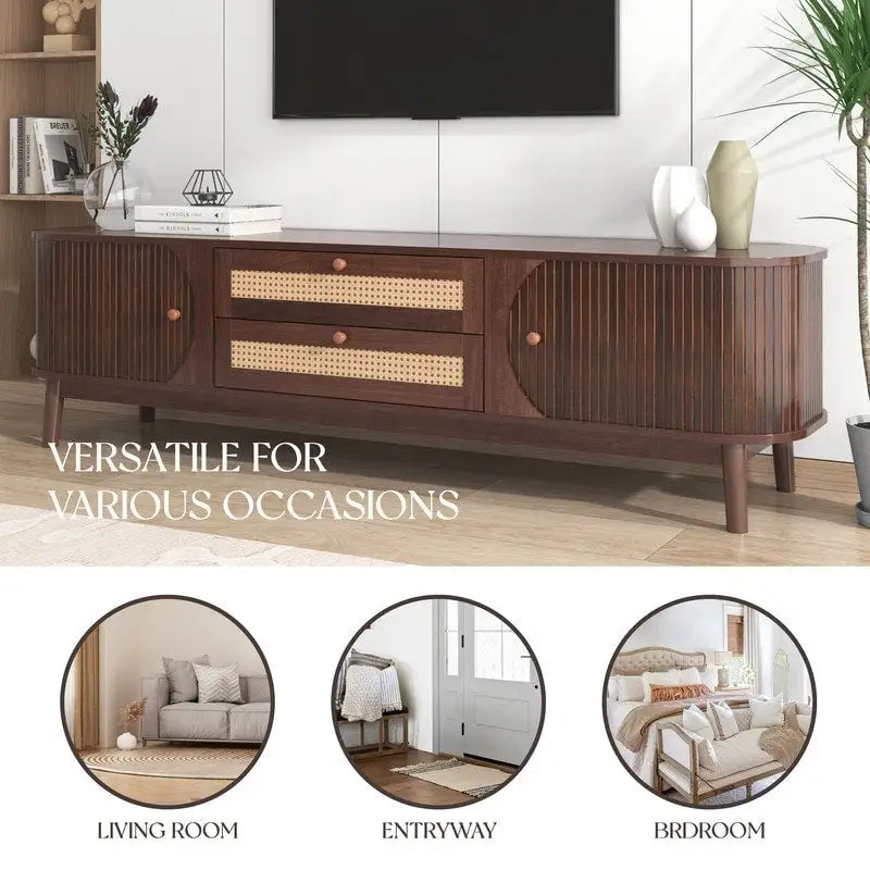 Mueble de TV de ratán natural, 2 colores, para televisores de hasta 75 pulgadas