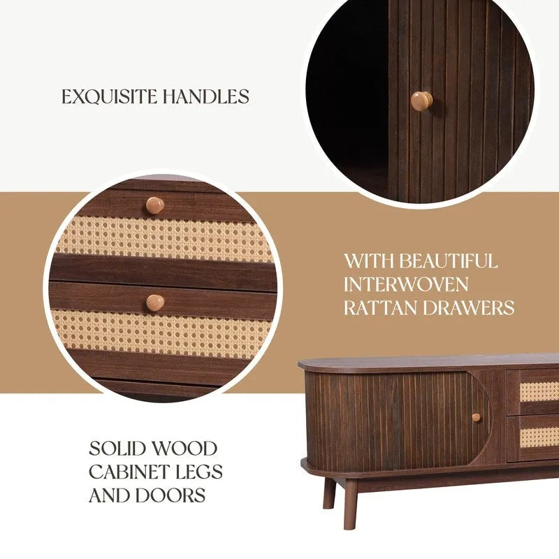 Mueble de TV de ratán natural, 2 colores, para televisores de hasta 75 pulgadas