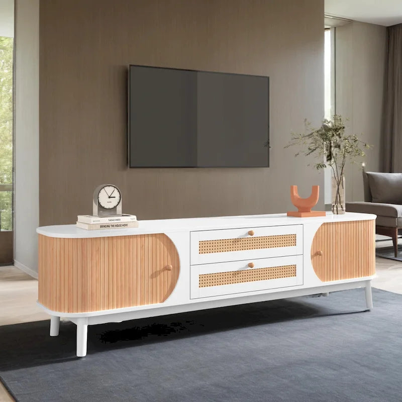 Mueble de TV de ratán natural, 2 colores, para televisores de hasta 75 pulgadas
