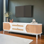 Mueble de TV de ratán natural, 2 colores, para televisores de hasta 75 pulgadas