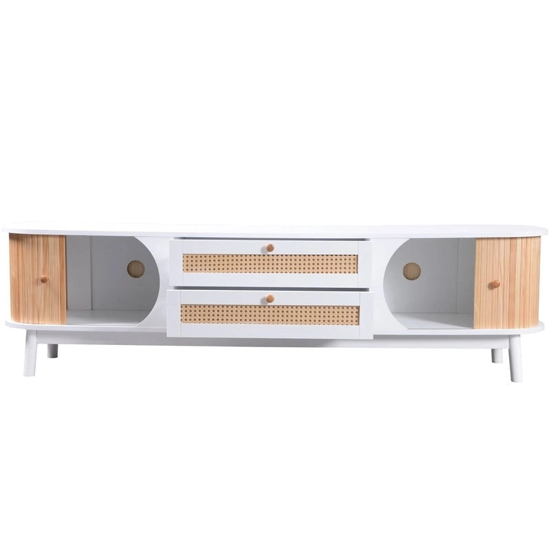 Mueble de TV de ratán natural, 2 colores, para televisores de hasta 75 pulgadas